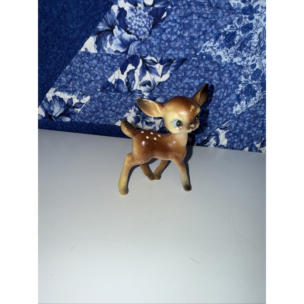 Vintage 1950s 4" Deer Fawn Figurine Big Eyes Anthropomorphic Japan Ceramic